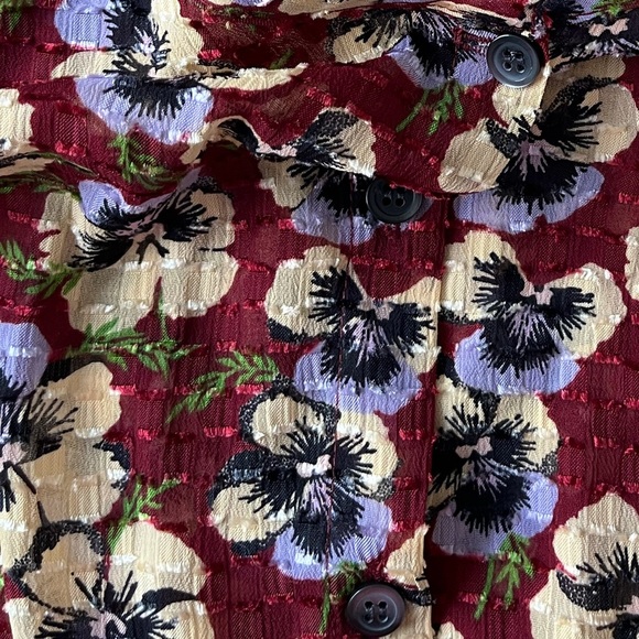 Madewell Viola Peplum Ruffle Blouse Top Pansy Floral Maroon Size S - Picture 8 of 12